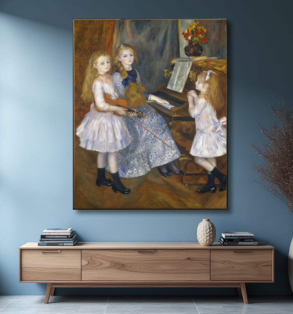 Reproduction Les Filles de Catulle Mendès, Huguette (1871-1964), Claudine (1876-1937) et Helyonne (1879-1955) de Auguste Renoir avec decor