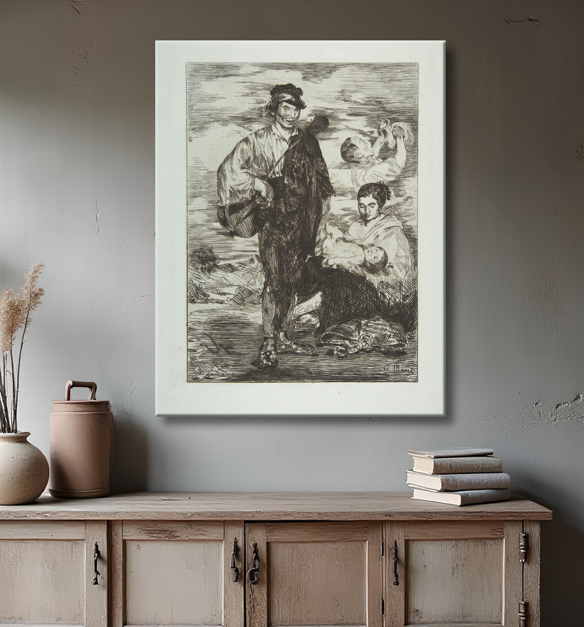 Reproduction Les gitans de Edouard Manet avec decor