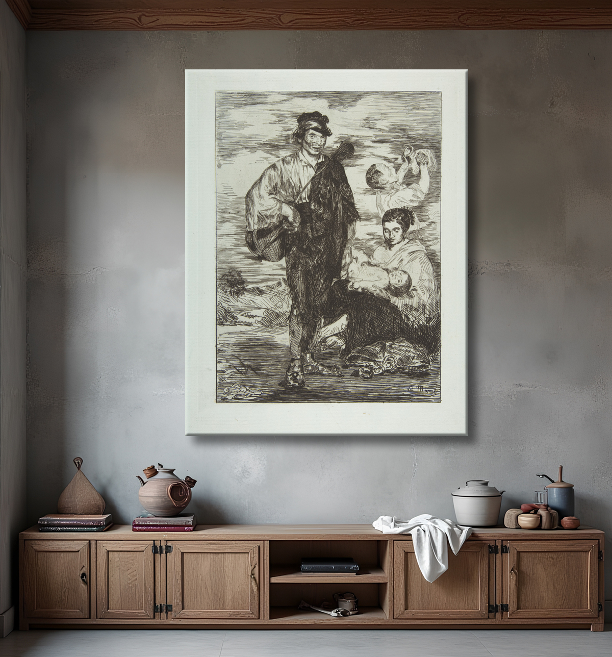 Reproduction Les gitans de Edouard Manet avec decor