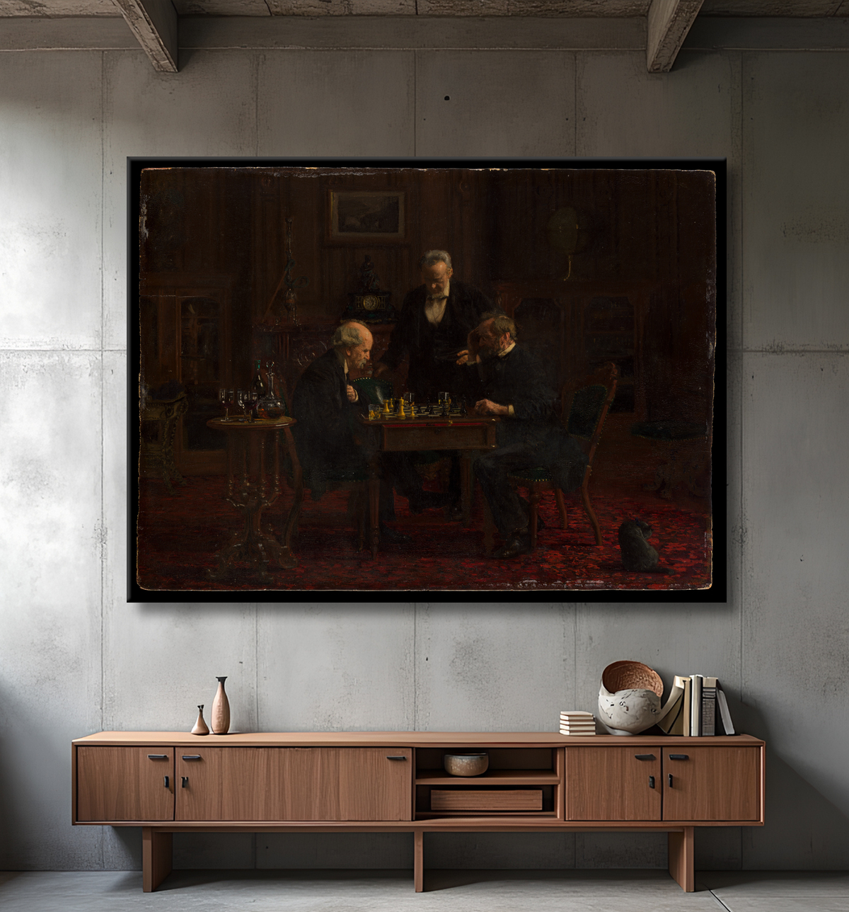 Reproduction Les joueurs d'échecs de Thomas Eakins avec decor