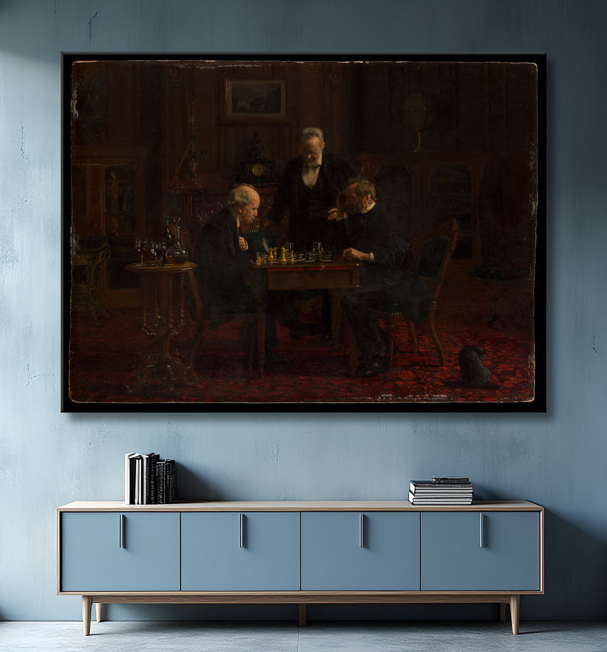 Reproduction Les joueurs d'échecs de Thomas Eakins avec decor