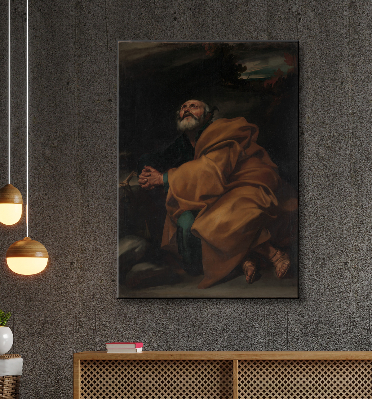 Reproduction Les larmes de saint Pierre de Jusepe de Ribera (called Lo Spagnoletto) avec decor
