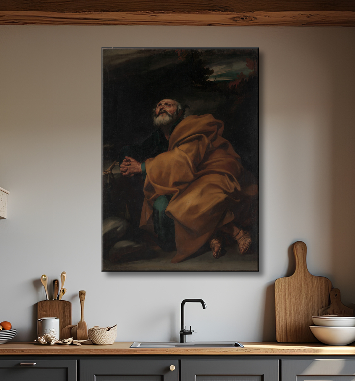 Reproduction Les larmes de saint Pierre de Jusepe de Ribera (called Lo Spagnoletto) avec decor