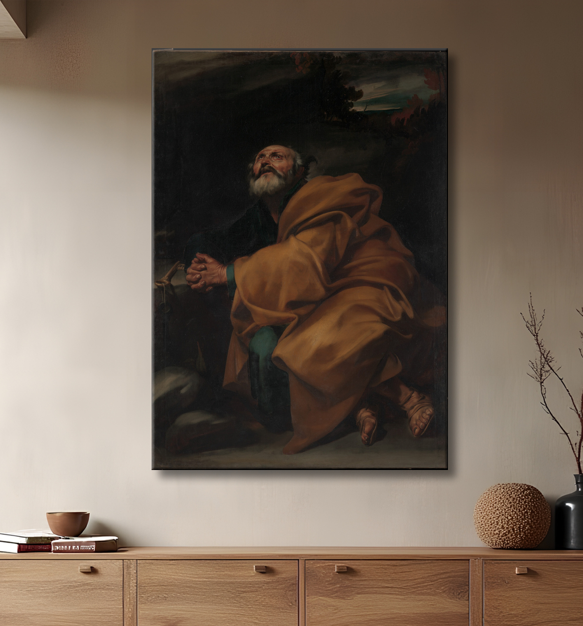 Reproduction Les larmes de saint Pierre de Jusepe de Ribera (called Lo Spagnoletto) avec decor