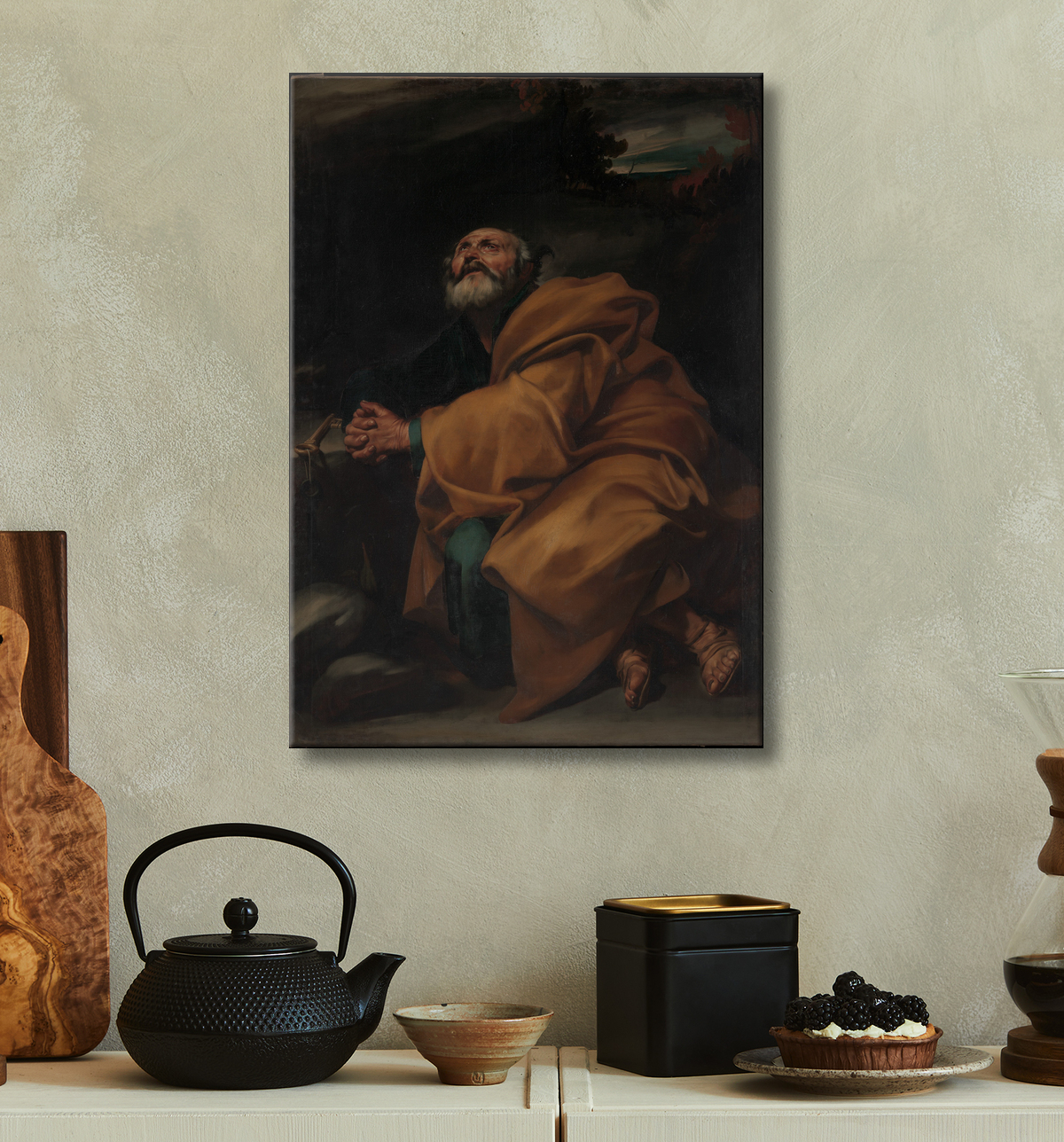 Reproduction Les larmes de saint Pierre de Jusepe de Ribera (called Lo Spagnoletto) avec decor