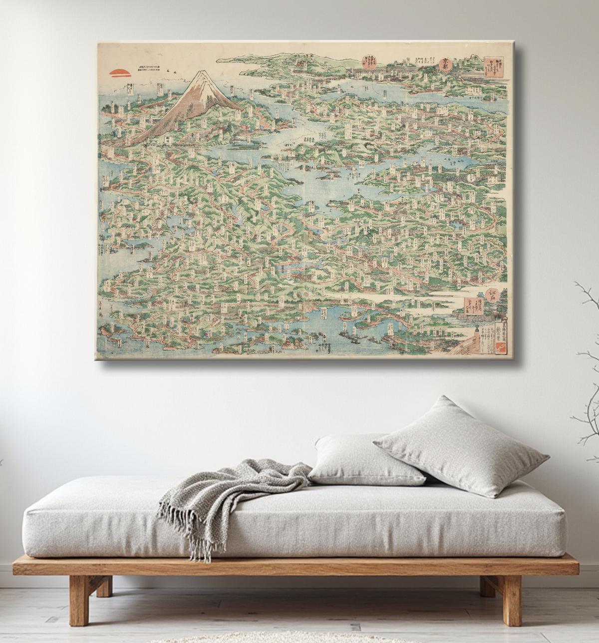Reproduction Les lieux célèbres du Tokaido en une seule vue (Tokaido meisho ichiran) de Katsushika Hokusai avec decor