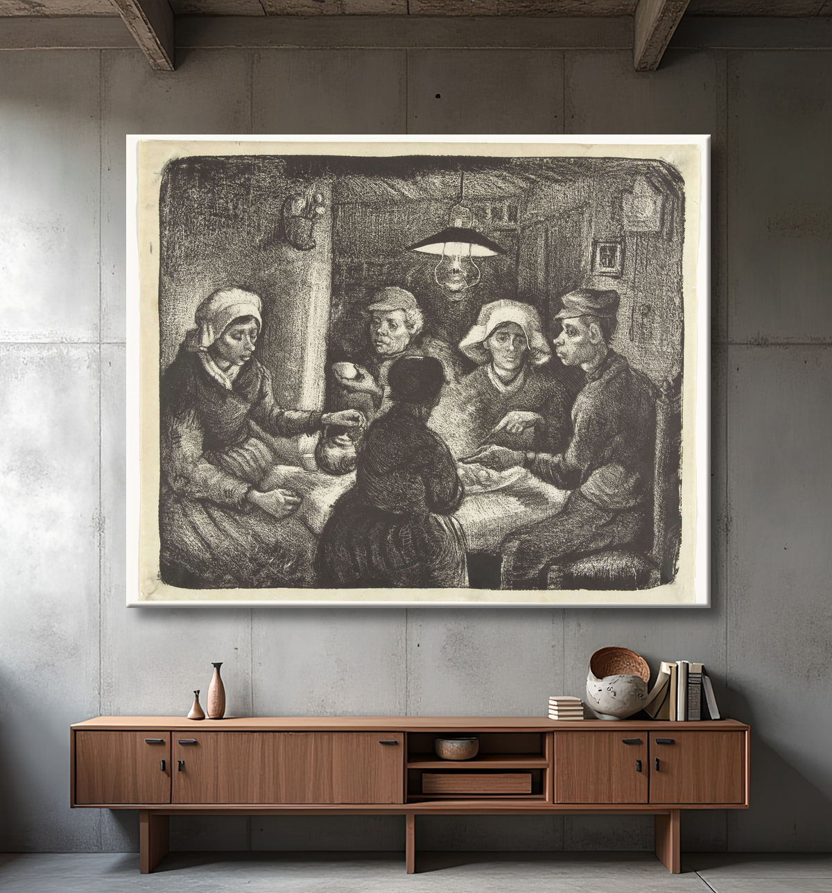 Reproduction Les mangeurs de pommes de terre de Vincent van Gogh avec decor