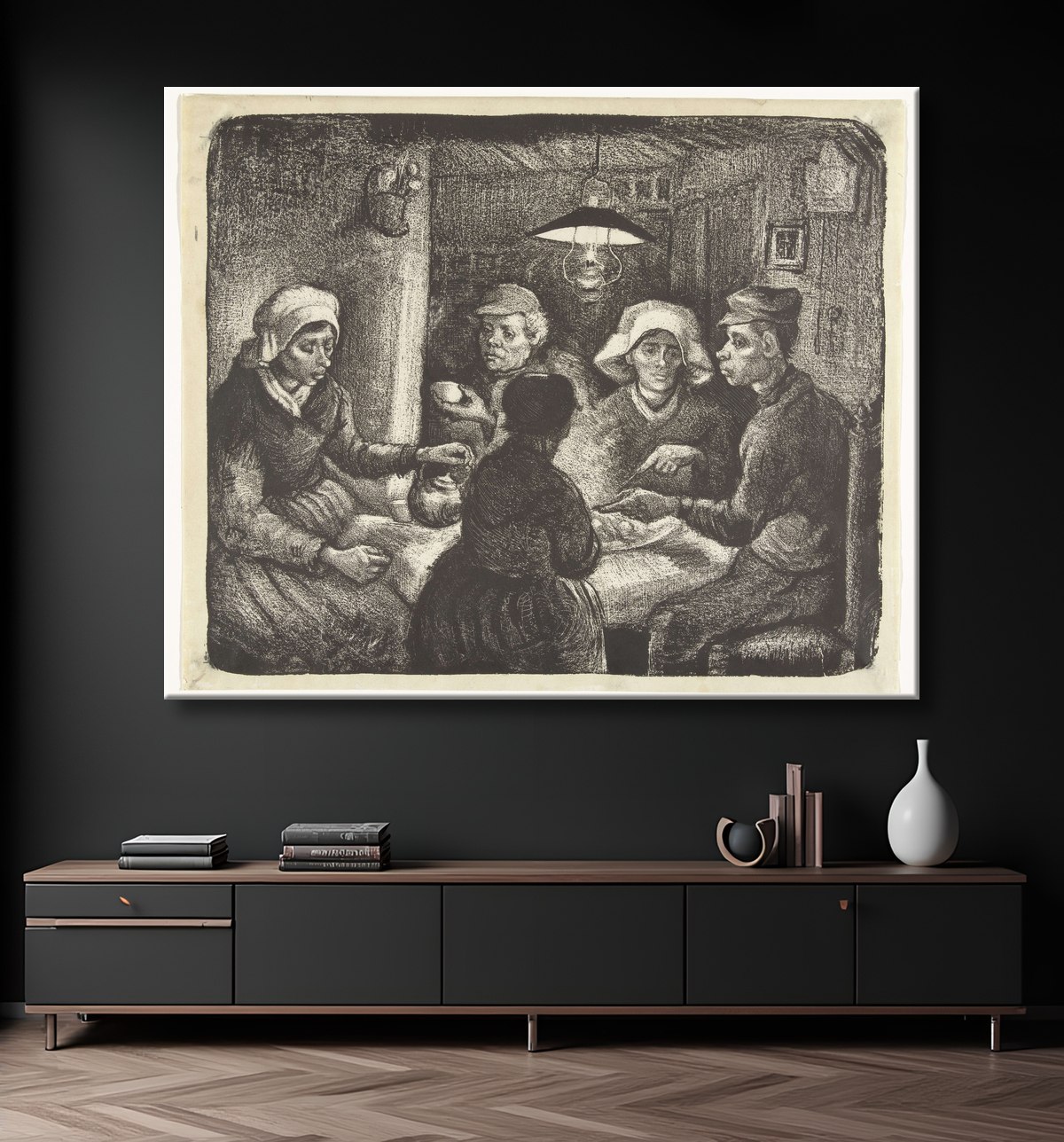 Reproduction Les mangeurs de pommes de terre de Vincent van Gogh avec decor