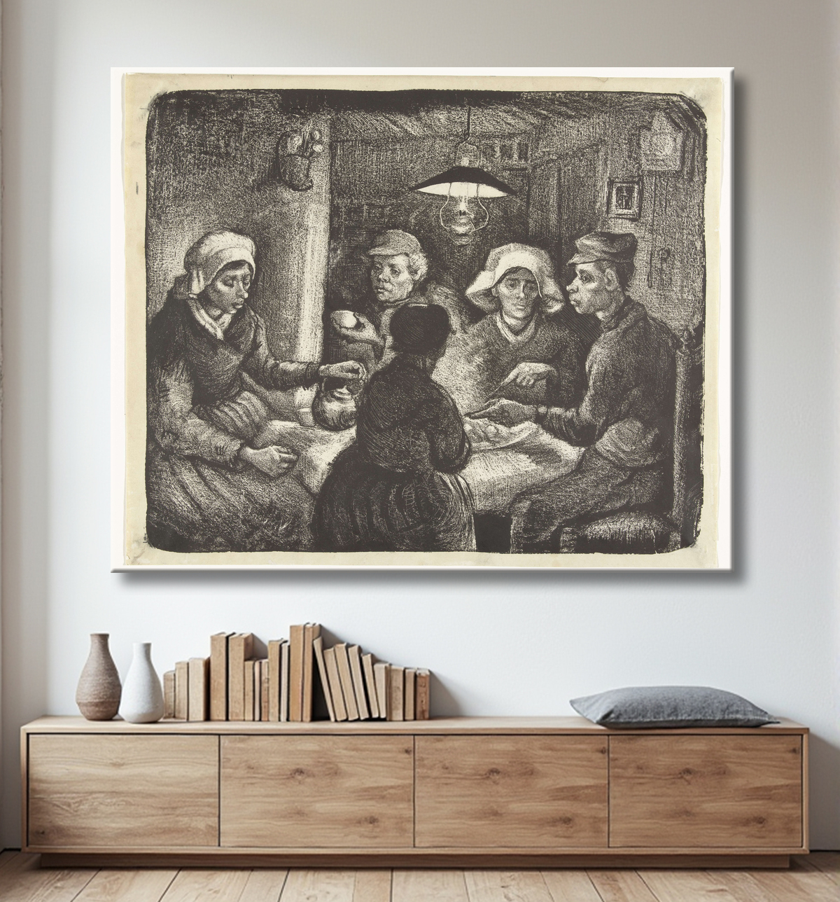 Reproduction Les mangeurs de pommes de terre de Vincent van Gogh avec decor