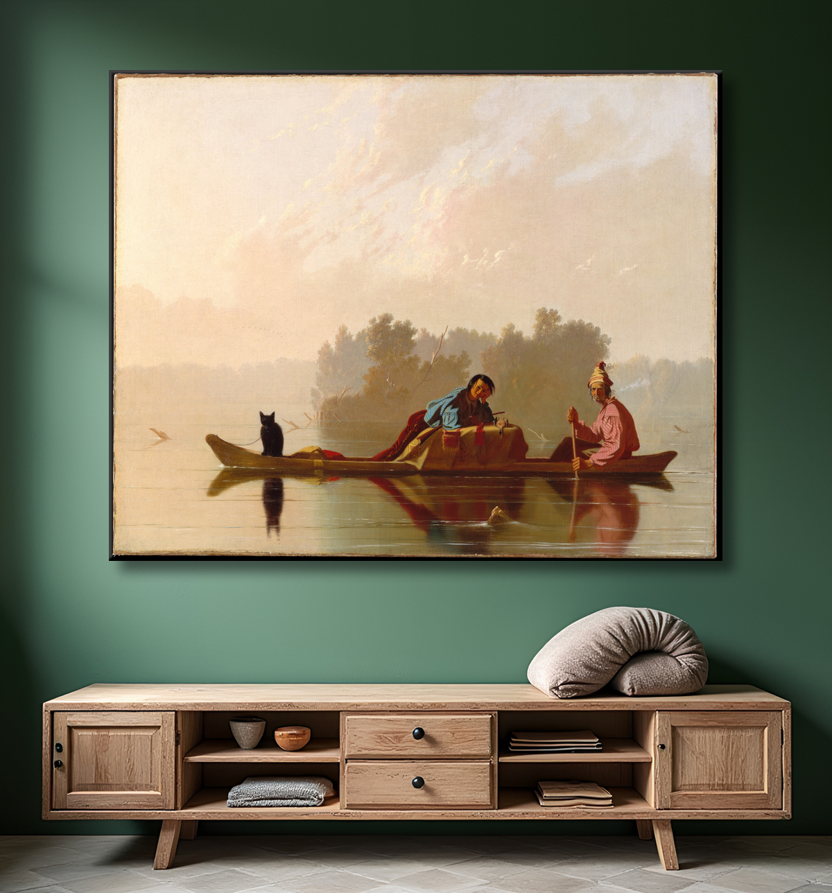 Reproduction Les marchands de fourrures descendant le Missouri de George Caleb Bingham avec decor