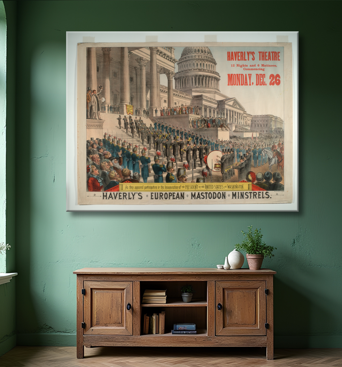 Reproduction Les ménestrels mastodontes européens de Haverly de Strobridge Lithographing Company avec decor