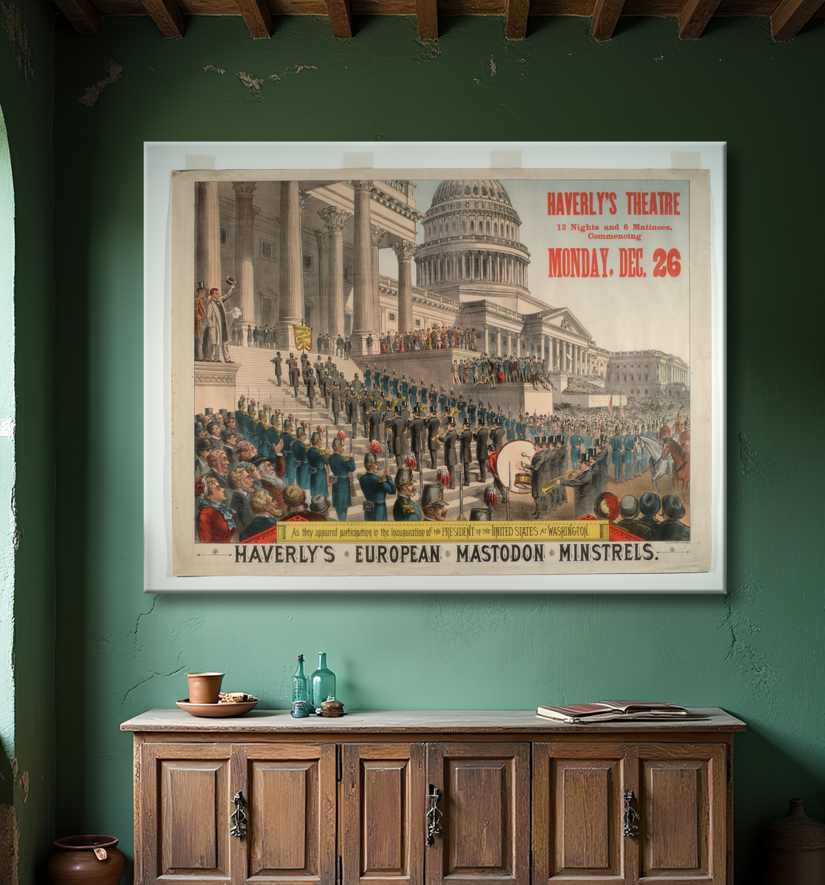 Reproduction Les ménestrels mastodontes européens de Haverly de Strobridge Lithographing Company avec decor