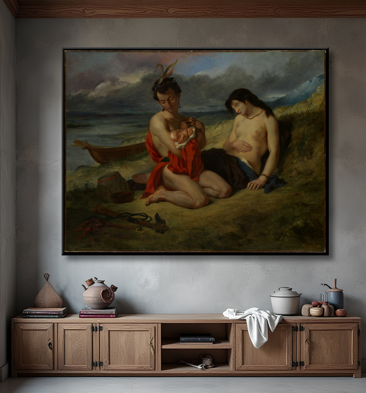 Reproduction Les Natchez de Eugène Delacroix avec decor