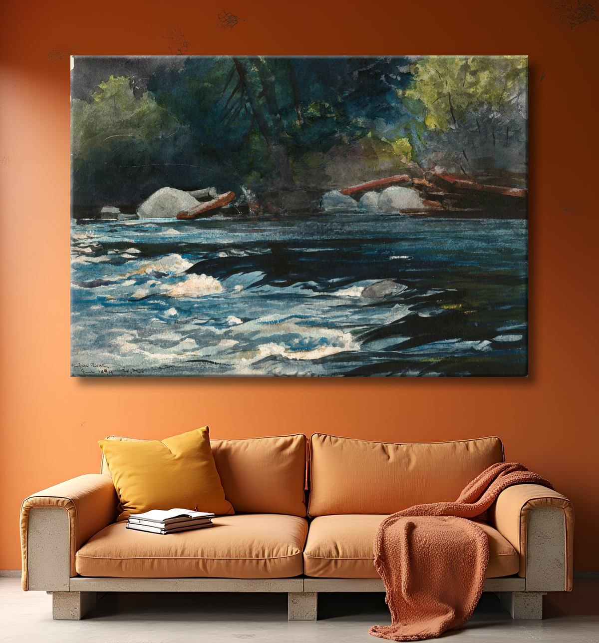 Reproduction Les rapides, la rivière Hudson, les Adirondacks de Winslow Homer avec decor