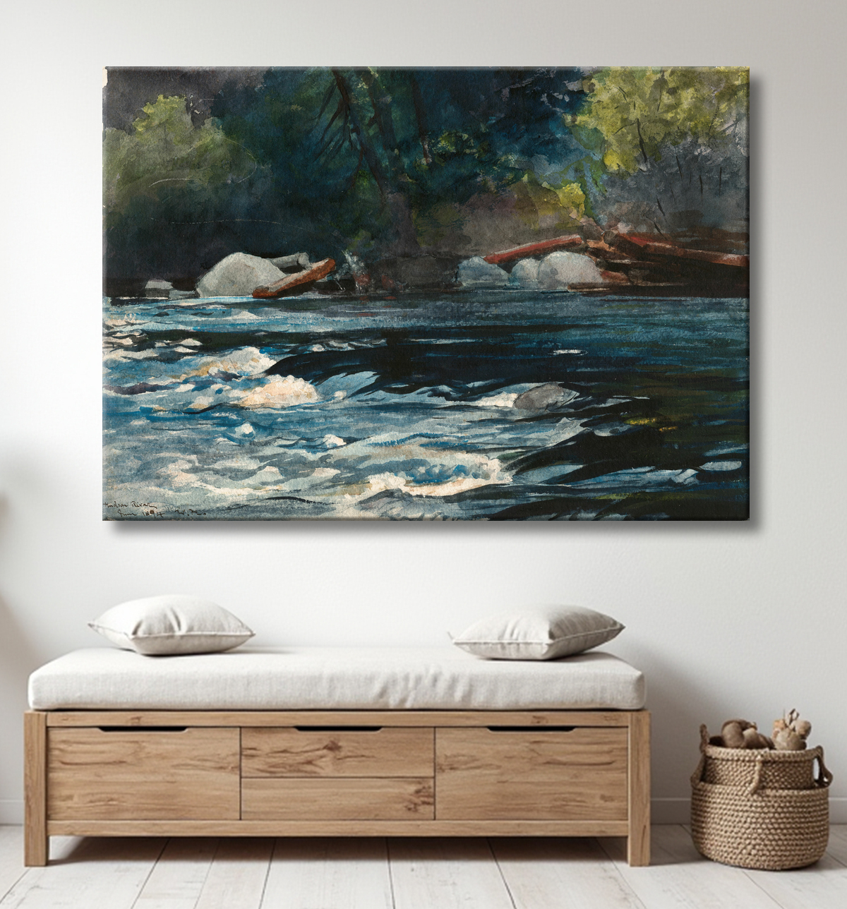 Reproduction Les rapides, la rivière Hudson, les Adirondacks de Winslow Homer avec decor