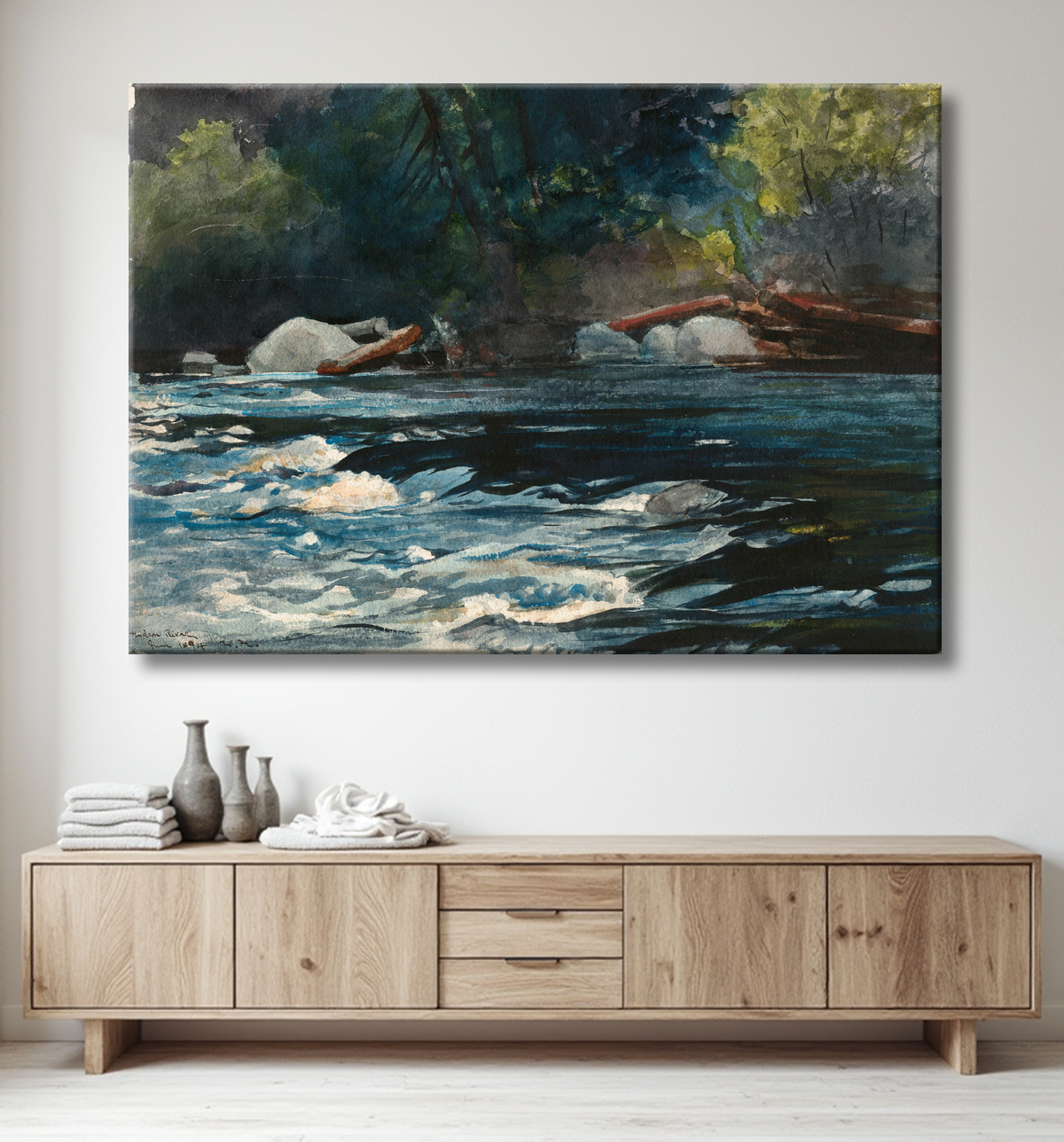 Reproduction Les rapides, la rivière Hudson, les Adirondacks de Winslow Homer avec decor