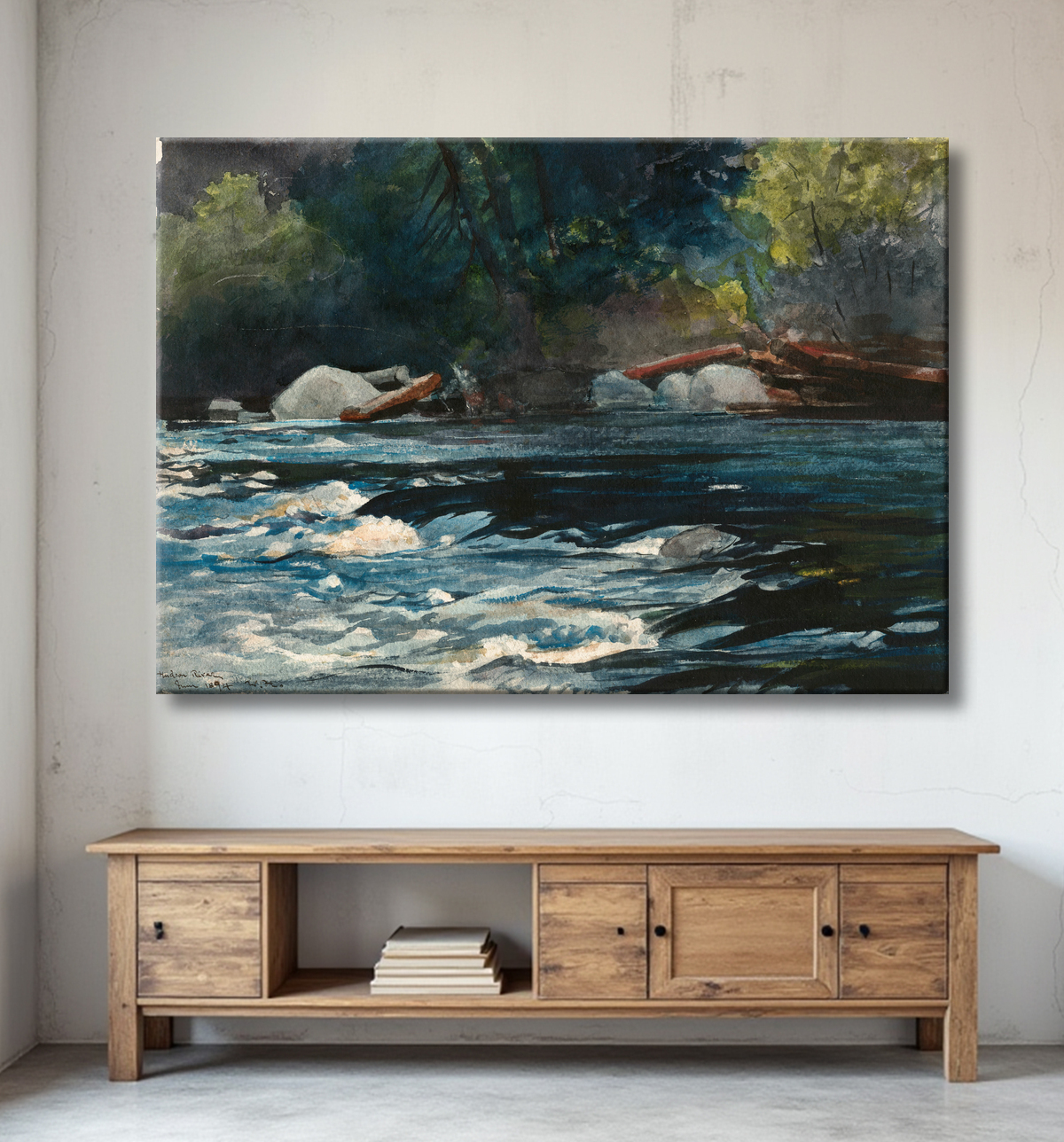 Reproduction Les rapides, la rivière Hudson, les Adirondacks de Winslow Homer avec decor