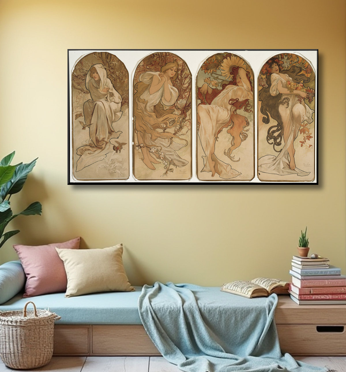 Reproduction Les saisons de Alphonse Marie Mucha avec decor