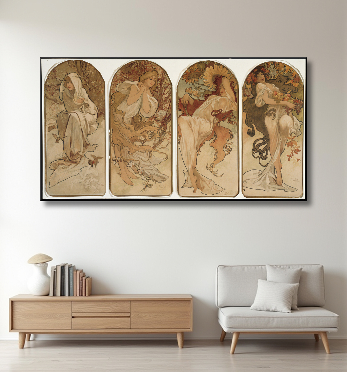 Reproduction Les saisons de Alphonse Marie Mucha avec decor