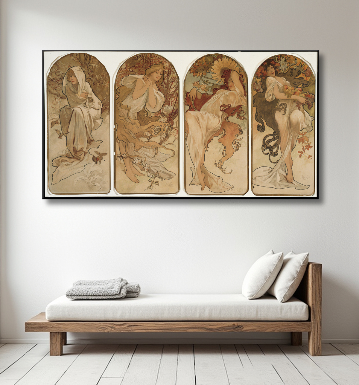 Reproduction Les saisons de Alphonse Marie Mucha avec decor