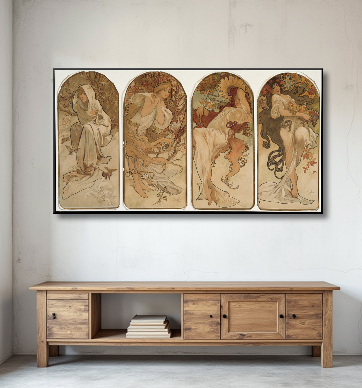 Reproduction Les saisons de Alphonse Marie Mucha avec decor