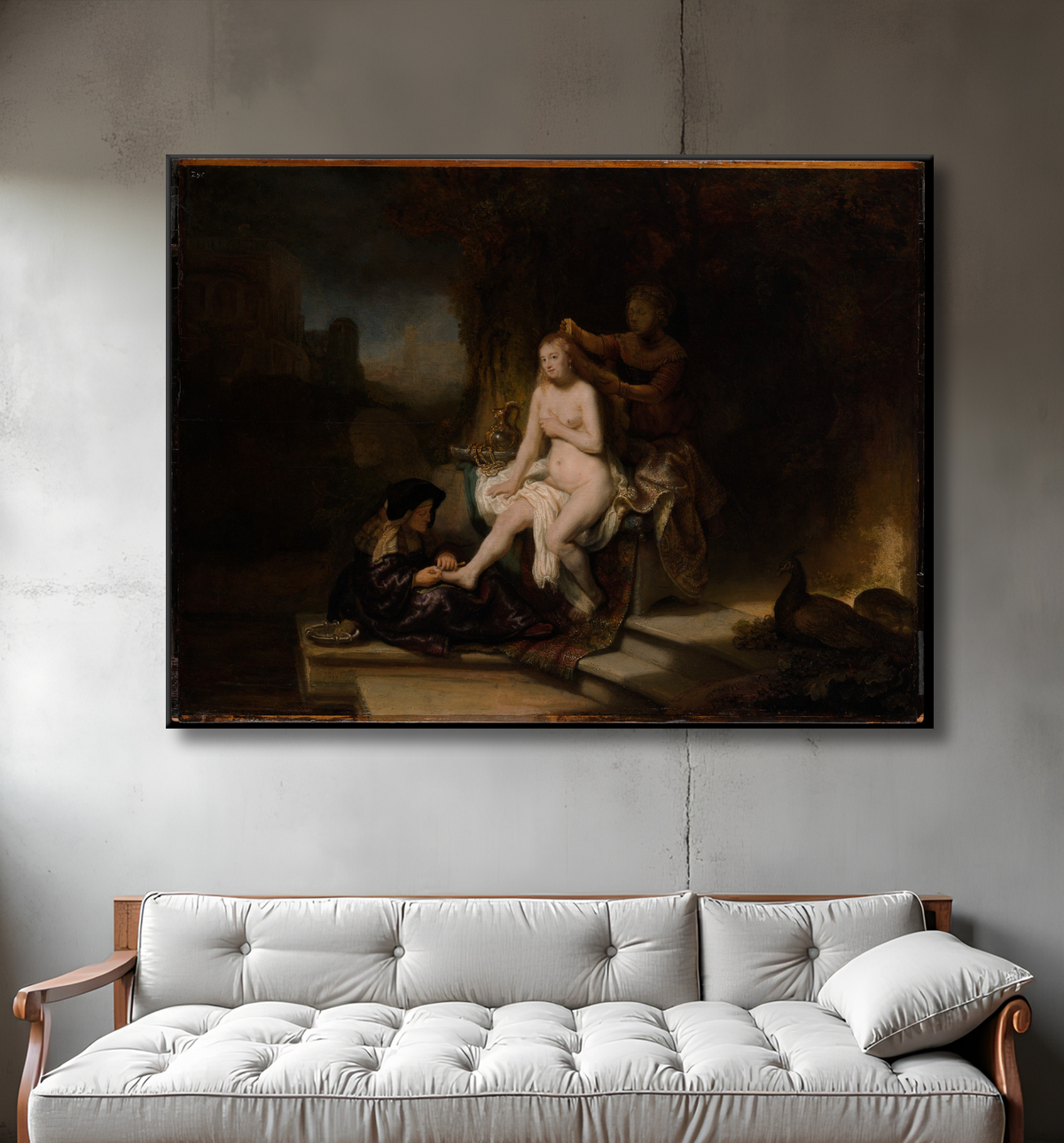 Reproduction Les toilettes de Bethsabée de Rembrandt (Rembrandt van Rijn) avec decor