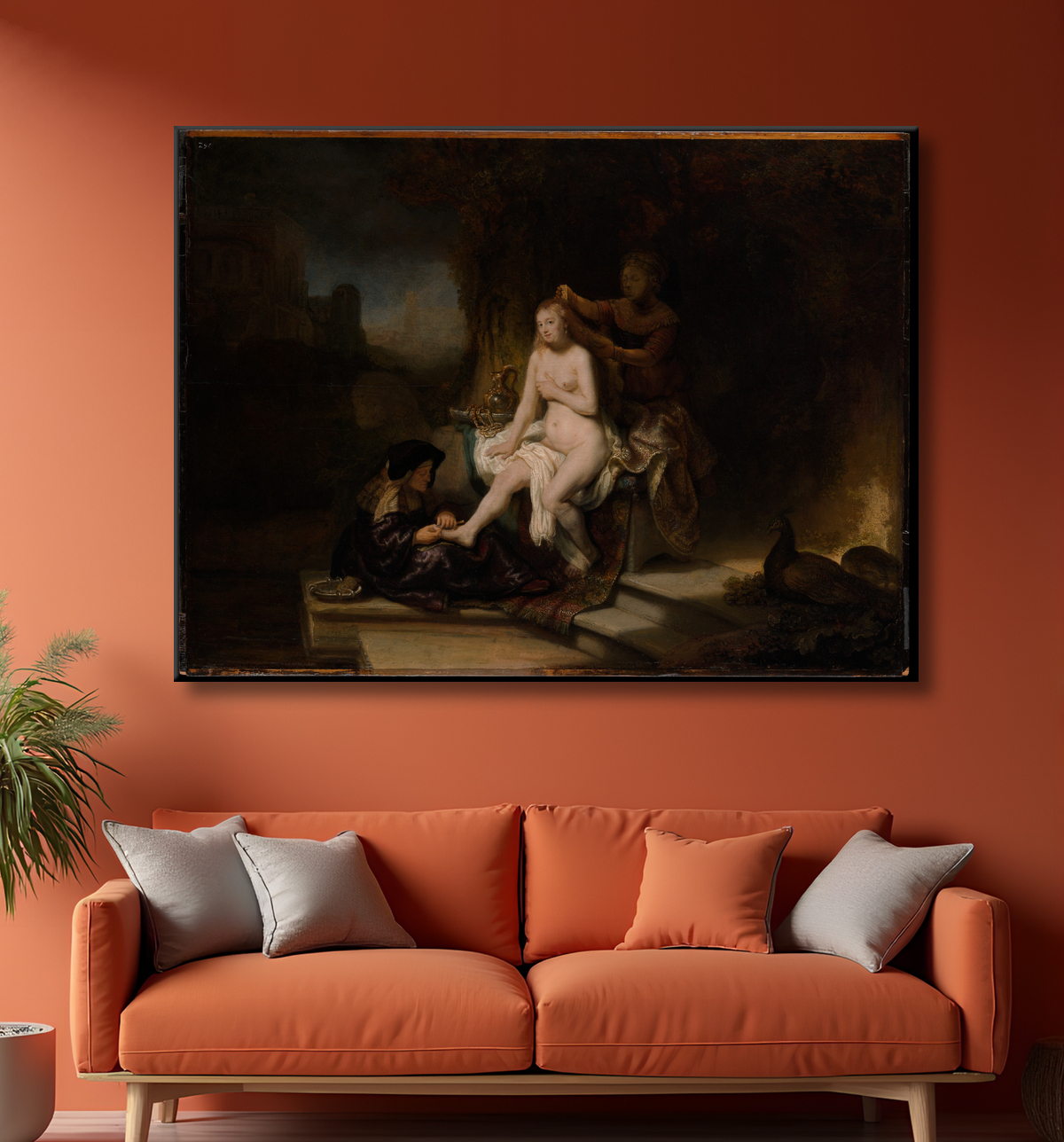 Reproduction Les toilettes de Bethsabée de Rembrandt (Rembrandt van Rijn) avec decor