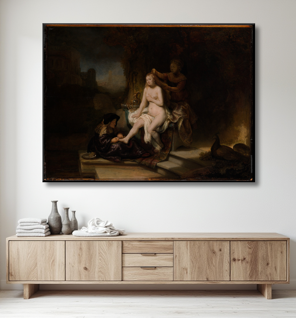 Reproduction Les toilettes de Bethsabée de Rembrandt (Rembrandt van Rijn) avec decor