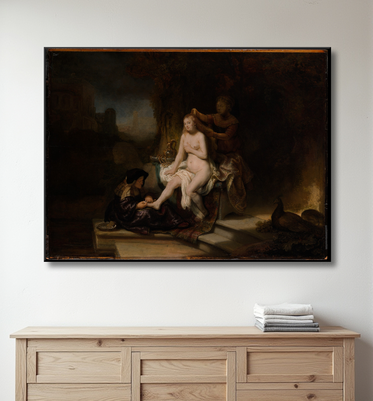 Reproduction Les toilettes de Bethsabée de Rembrandt (Rembrandt van Rijn) avec decor