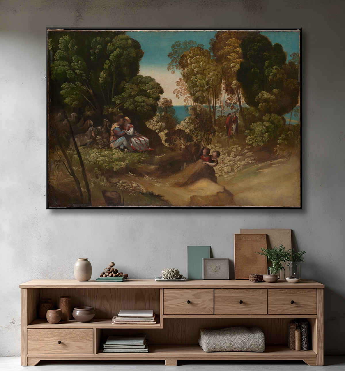 Reproduction Les trois âges de l'homme de Dosso Dossi (Giovanni de Lutero) avec decor