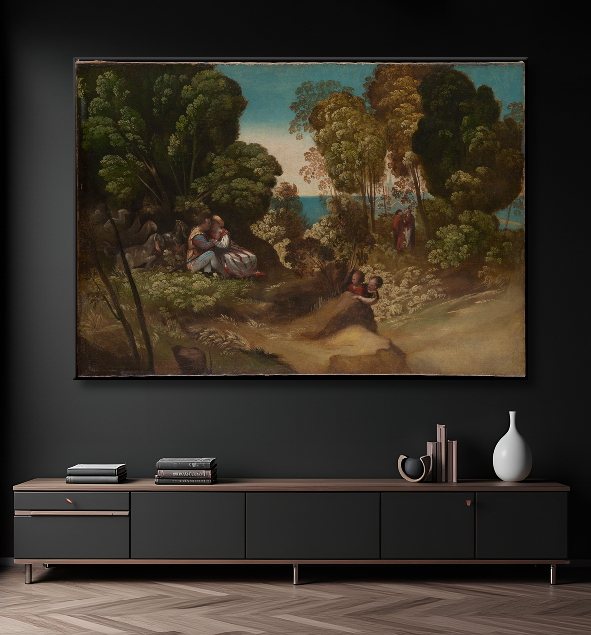 Reproduction Les trois âges de l'homme de Dosso Dossi (Giovanni de Lutero) avec decor