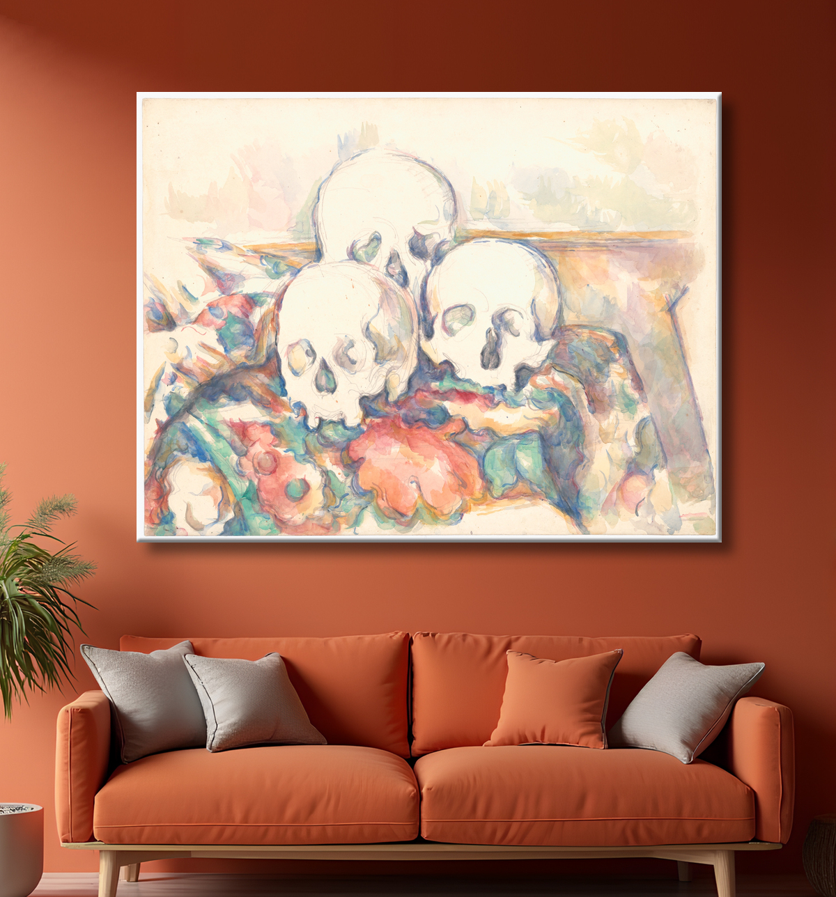 Reproduction Les trois crânes de Paul Cézanne avec decor