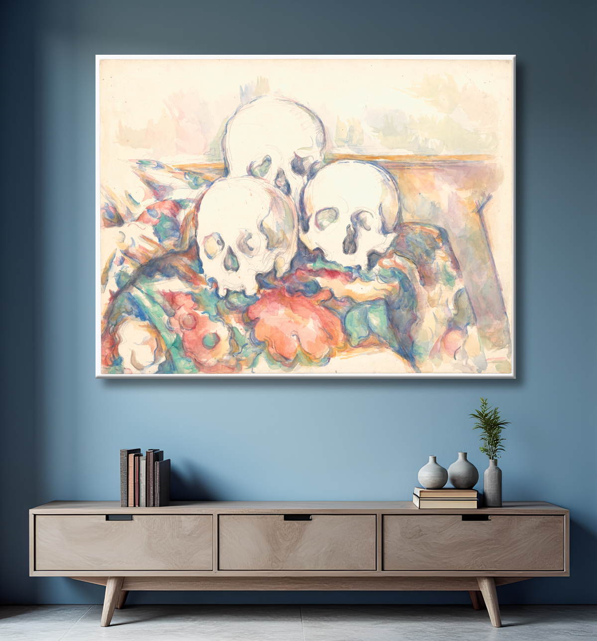 Poster premium d’art fabriqué en France ou toile fine art. Les trois crânes...