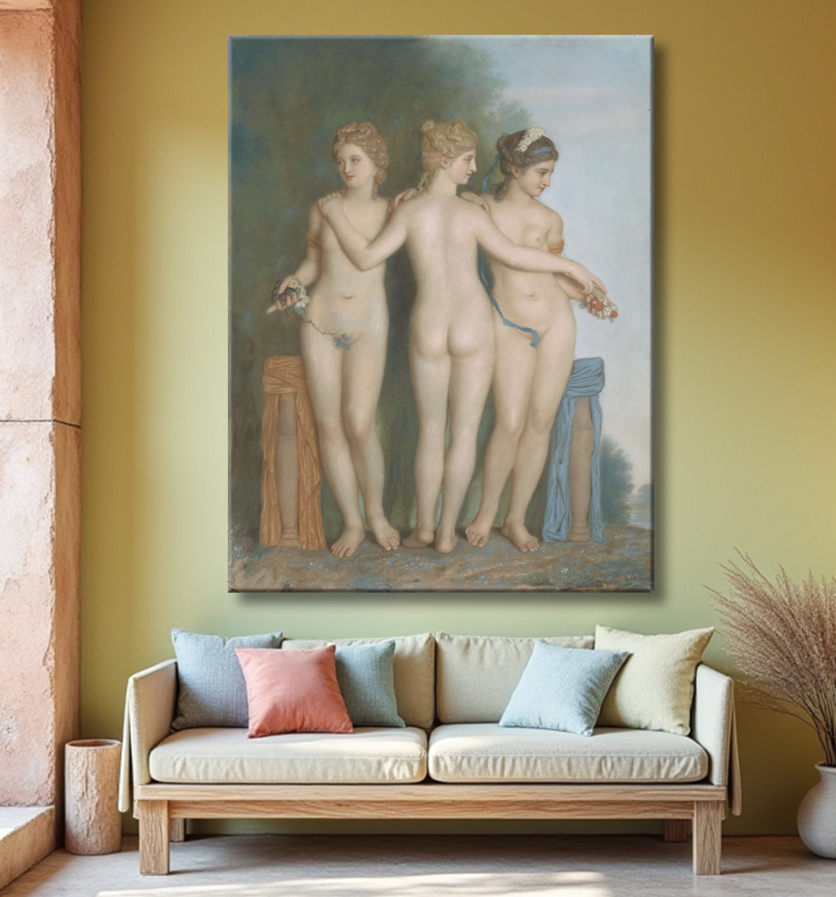 Reproduction Les Trois Grâces, d'après le groupe de marbre antique de la Galleria Borghese, Rome de Jean-Etienne Liotard avec decor