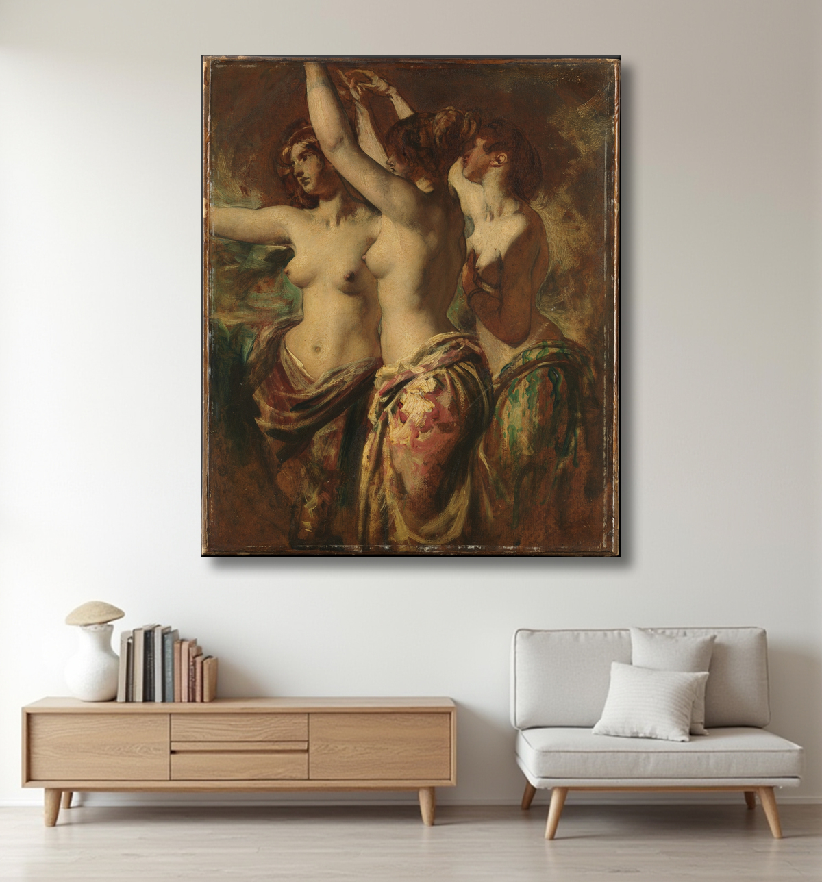Reproduction Les Trois Grâces de William Etty avec decor