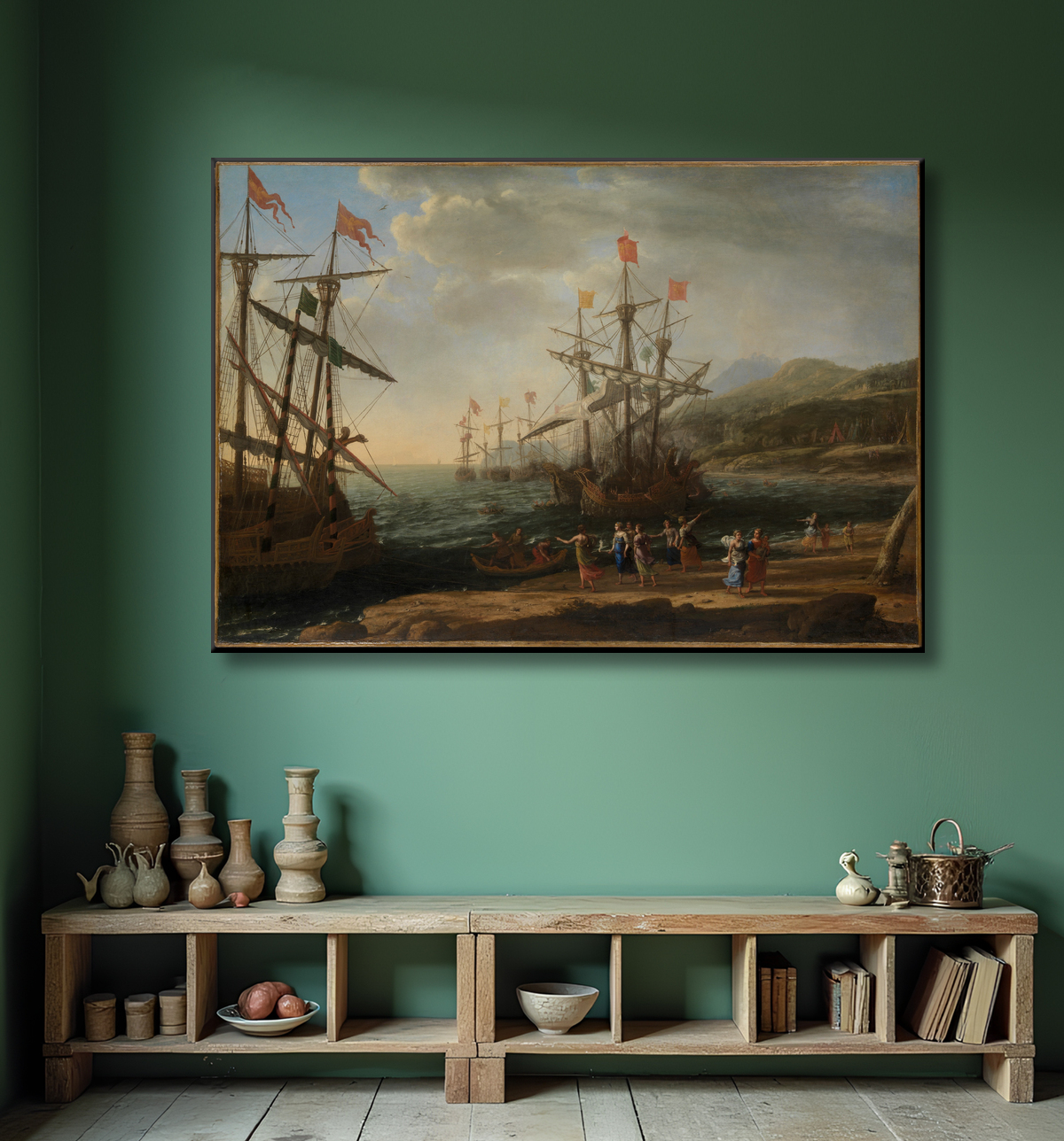 Reproduction Les Troyennes mettent le feu à leur flotte de Claude Lorrain (Claude Gellée) avec decor