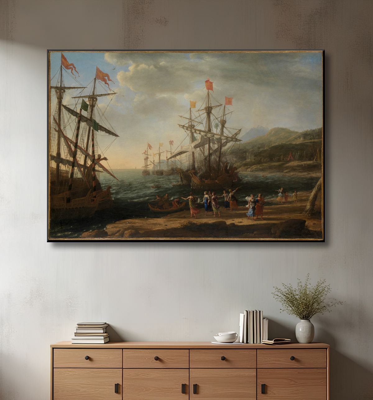 Reproduction Les Troyennes mettent le feu à leur flotte de Claude Lorrain (Claude Gellée) avec decor