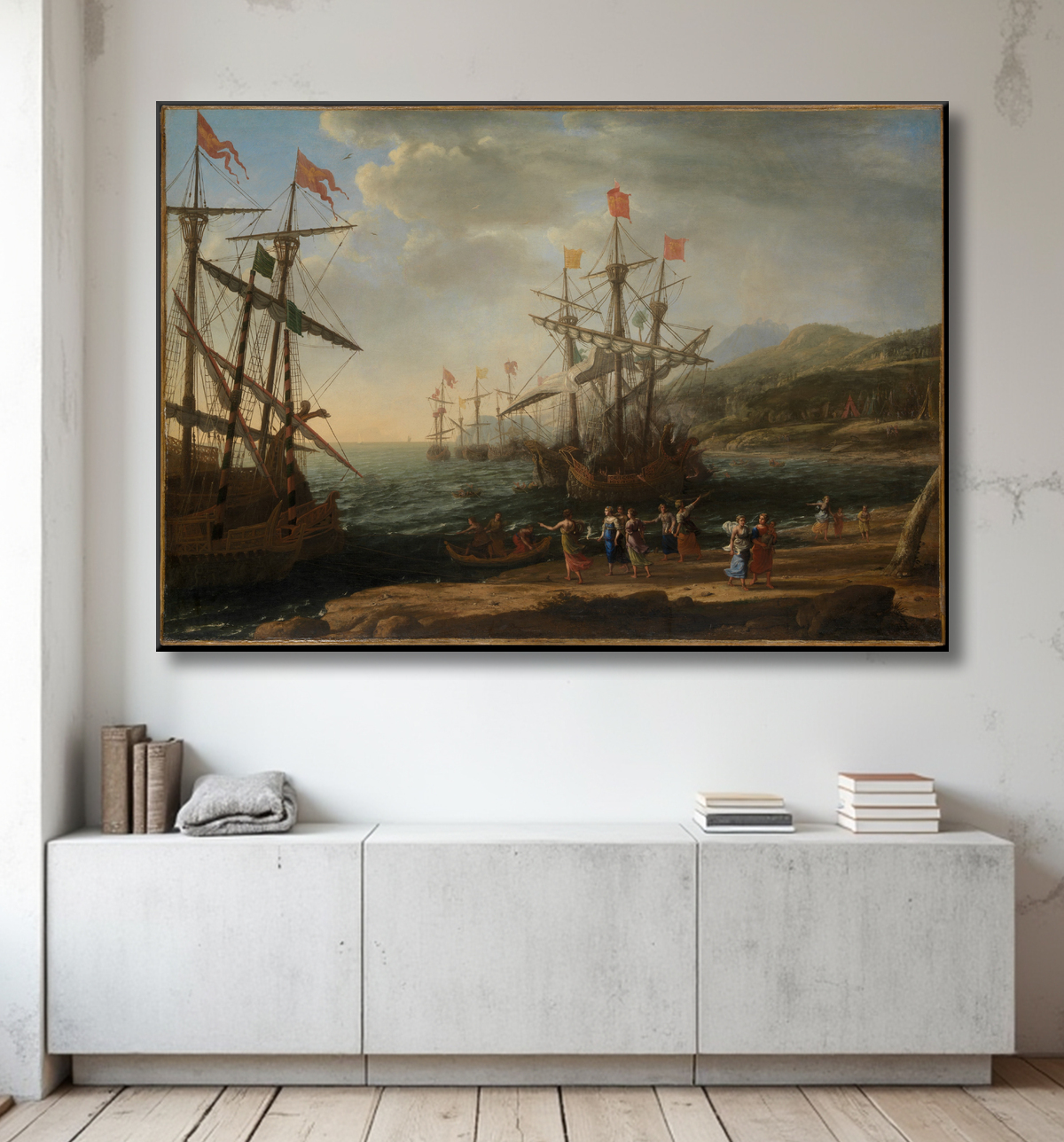Reproduction Les Troyennes mettent le feu à leur flotte de Claude Lorrain (Claude Gellée) avec decor