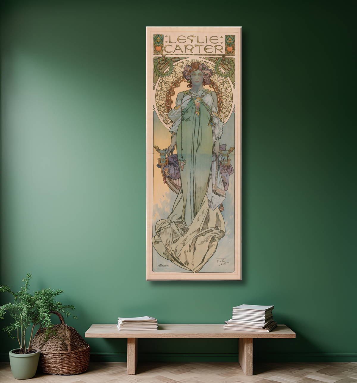 Reproduction Leslie Carter de Alphonse Mucha, 24 Jul 1860 - 14 Jul 1939 avec decor