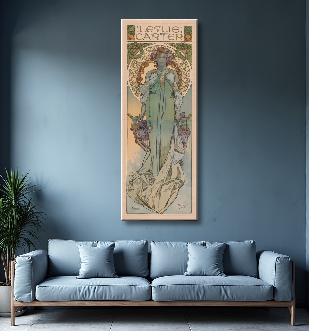 Reproduction Leslie Carter de Alphonse Mucha, 24 Jul 1860 - 14 Jul 1939 avec decor