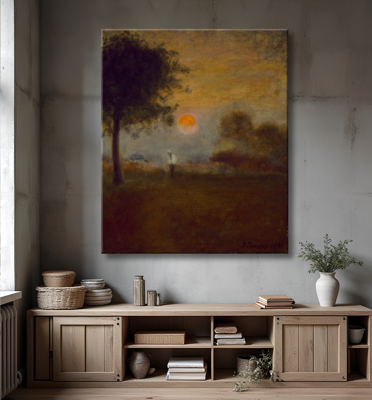 Reproduction Lever de la lune de George Inness avec decor