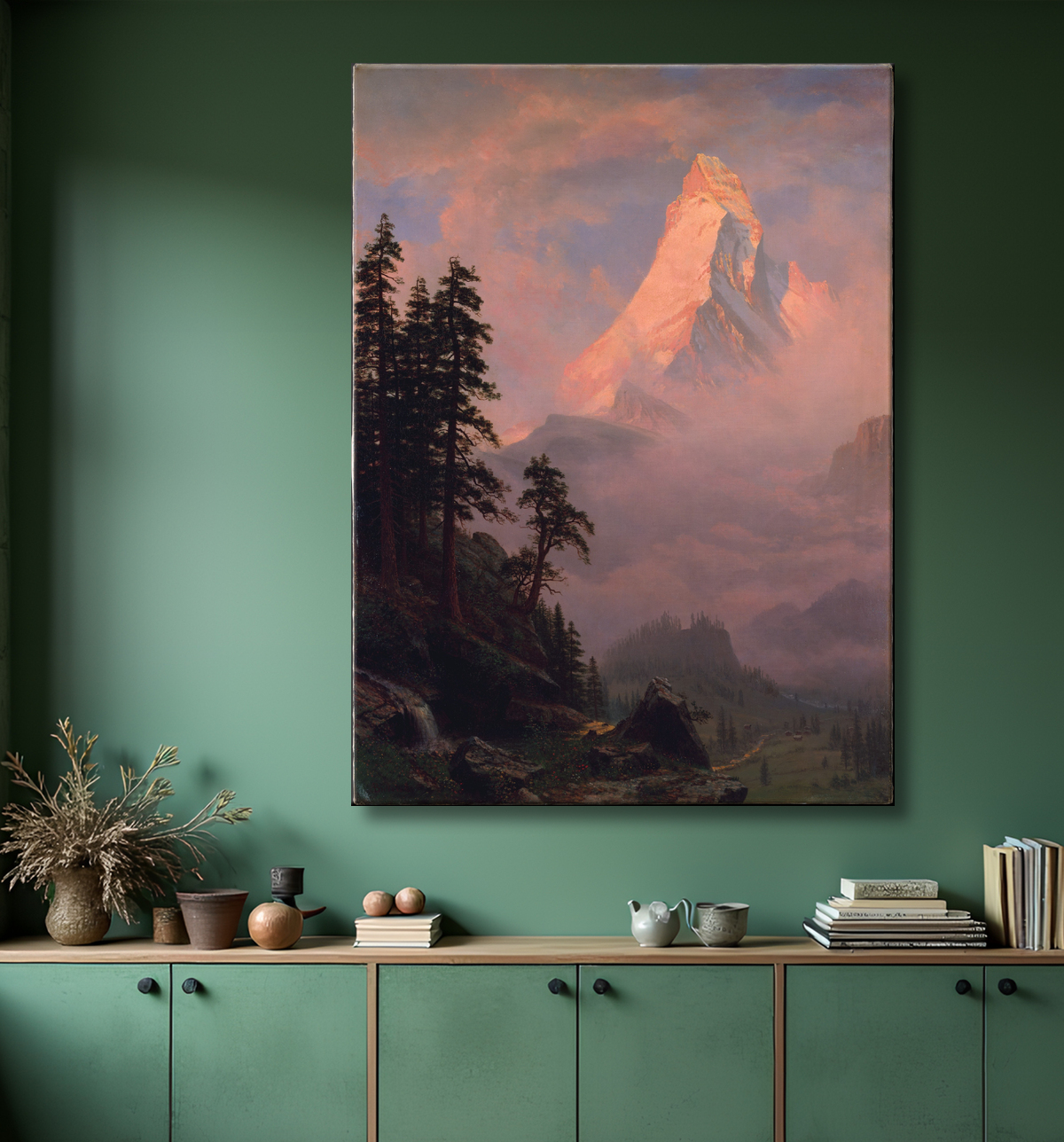 Reproduction Lever de soleil sur le Cervin de Albert Bierstadt avec decor