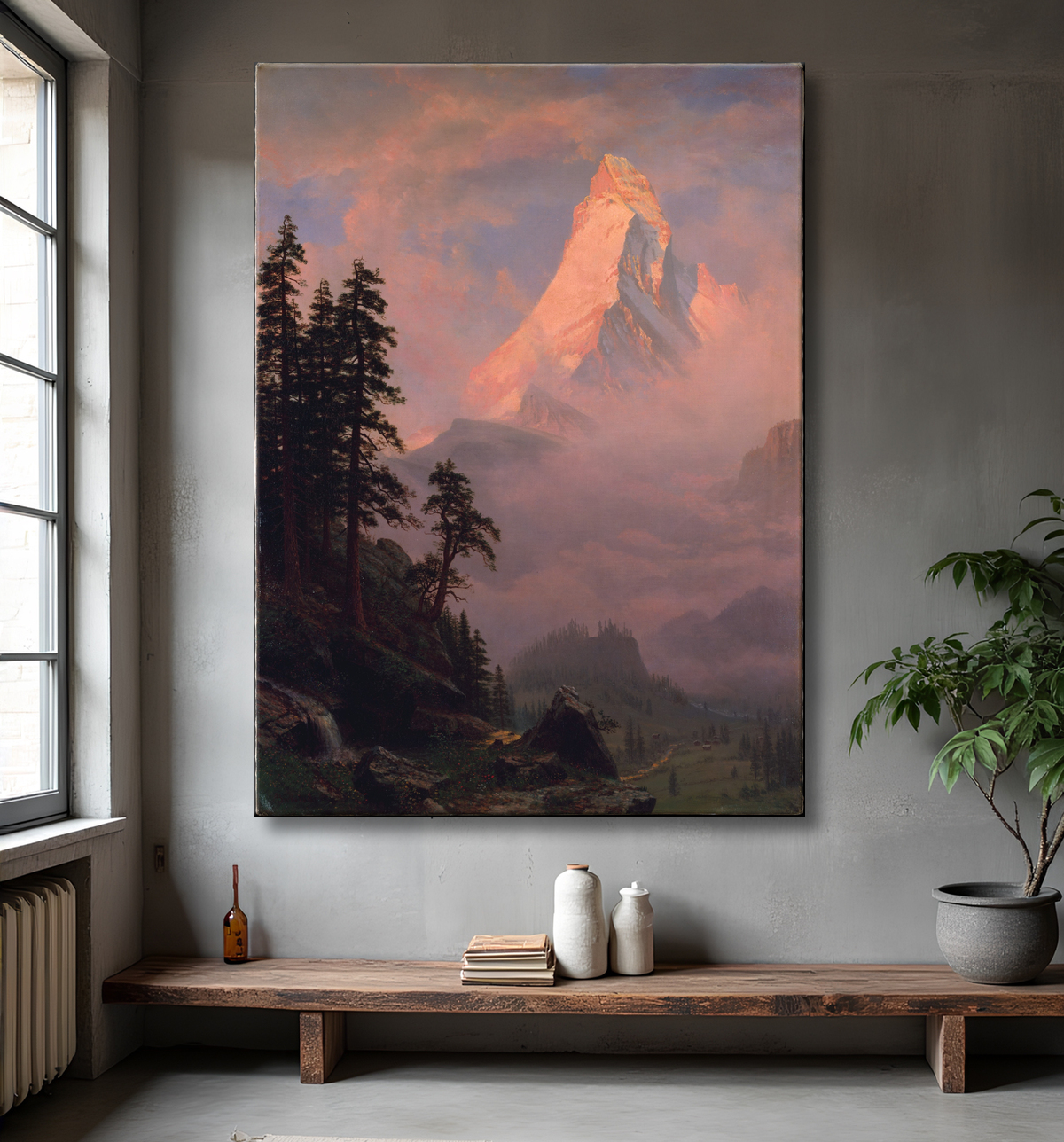 Reproduction Lever de soleil sur le Cervin de Albert Bierstadt avec decor