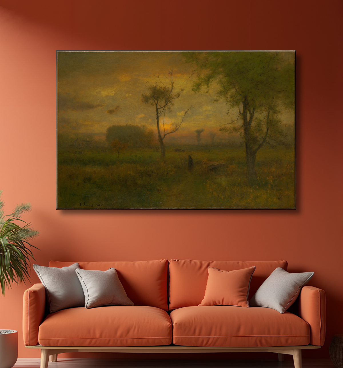 Reproduction lever du soleil de George Inness avec decor