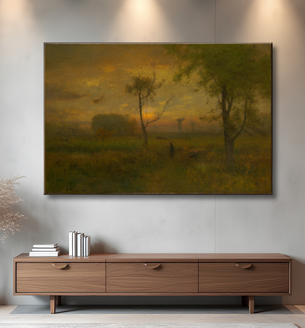 Reproduction lever du soleil de George Inness avec decor