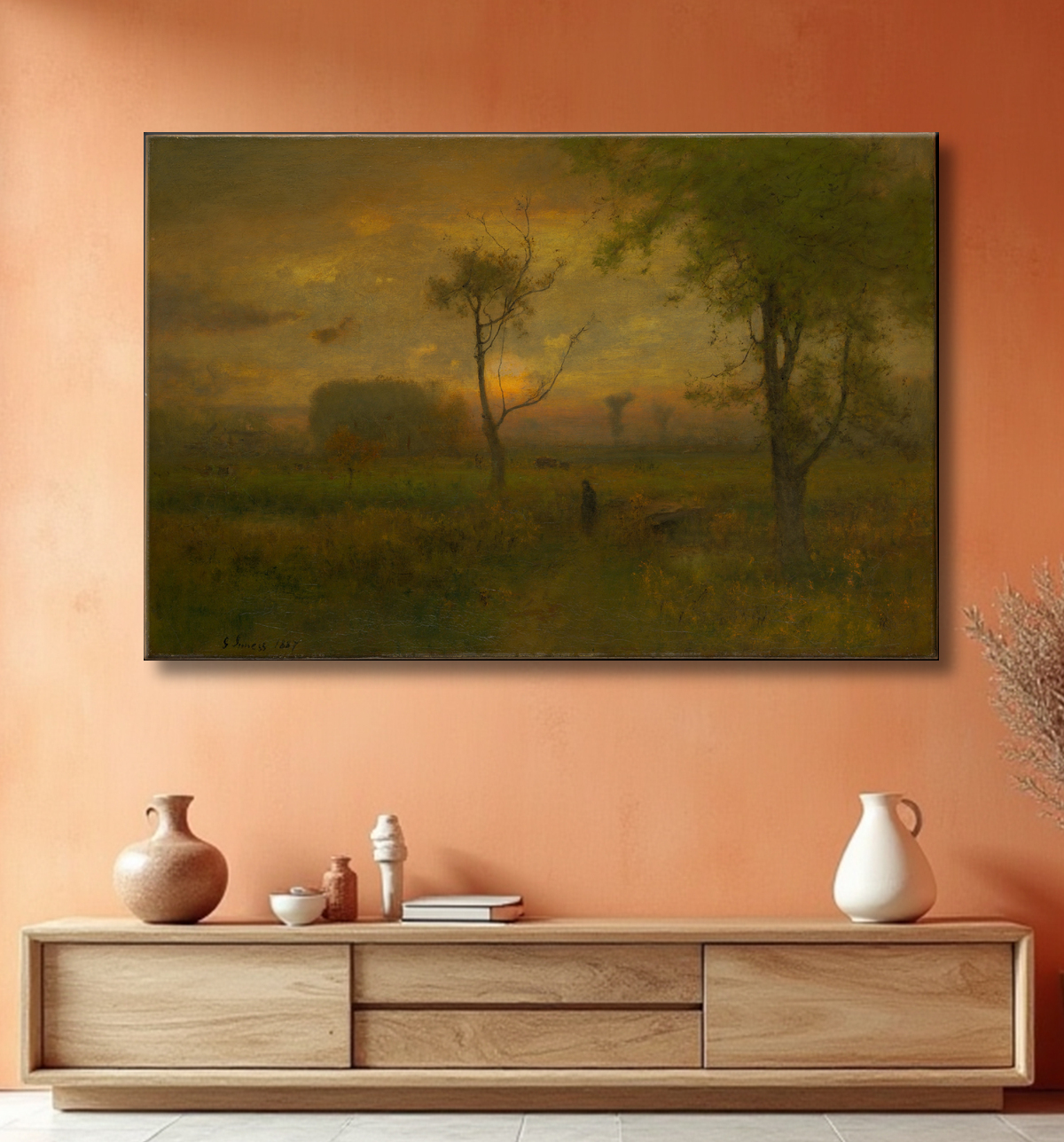 Reproduction lever du soleil de George Inness avec decor