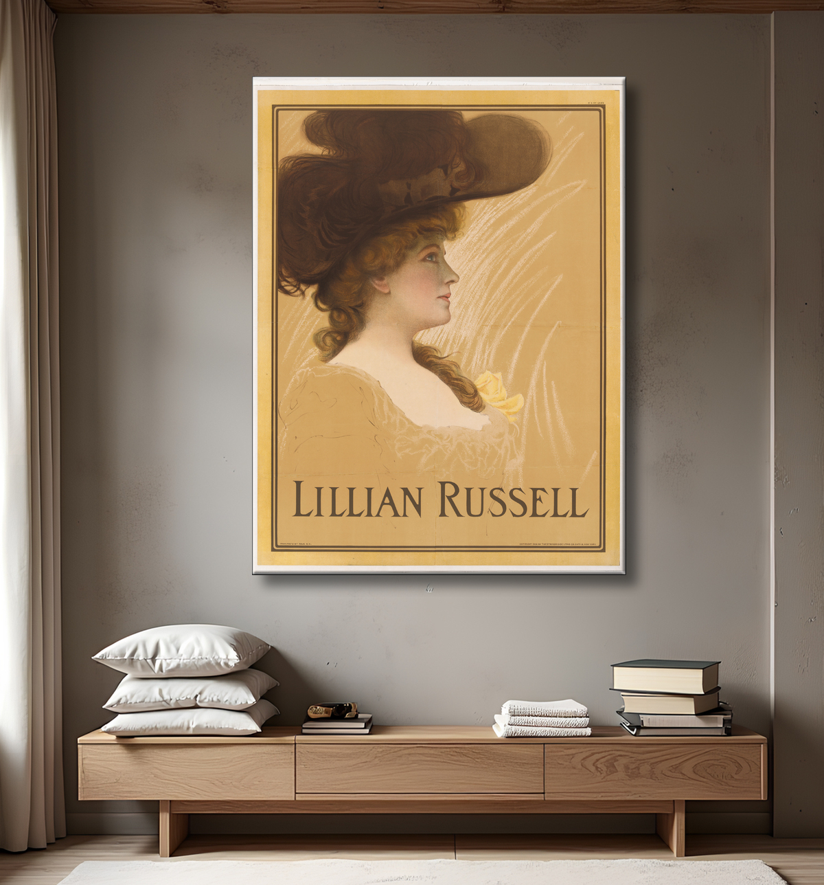 Reproduction Lillian Russel de Strobridge Lithography Company, 1867 - 1961 avec decor