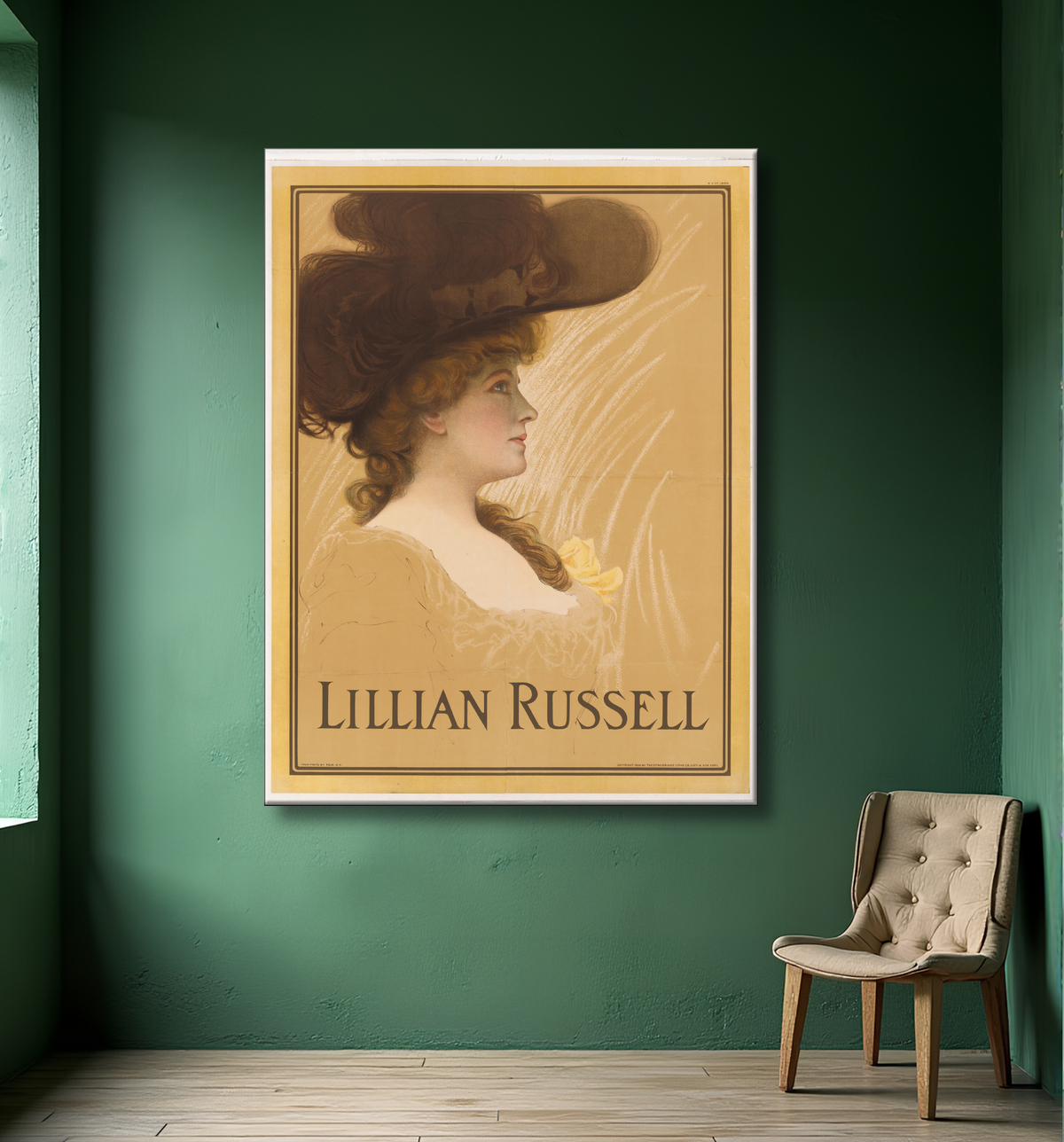Reproduction Lillian Russel de Strobridge Lithography Company, 1867 - 1961 avec decor