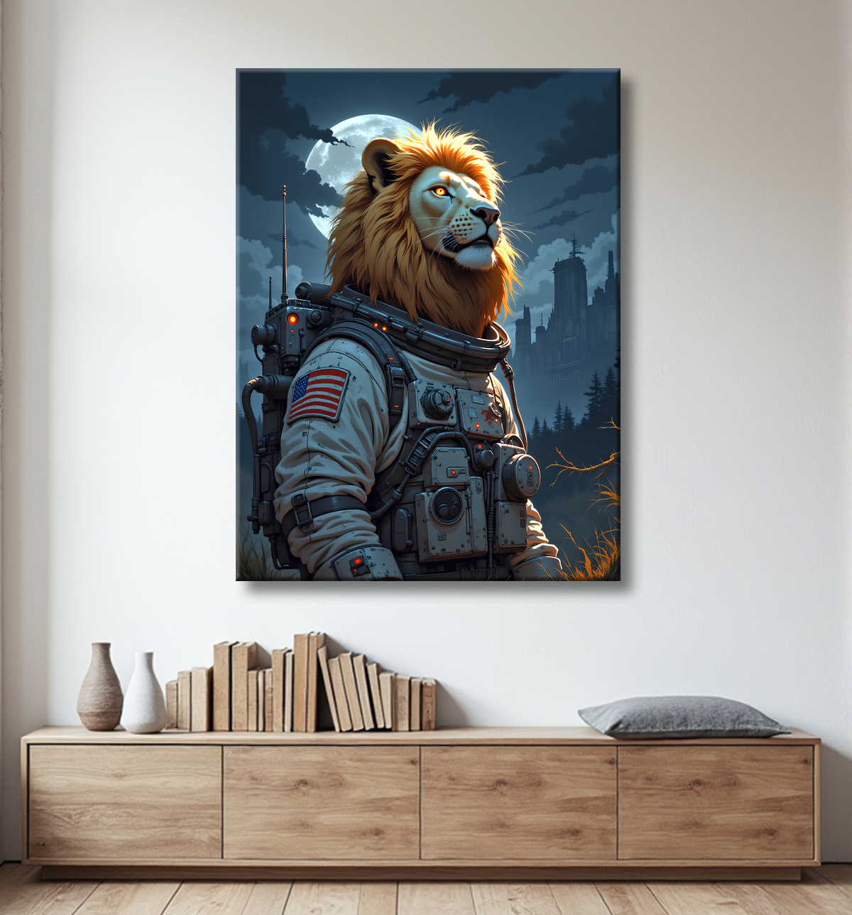 Tableau lion astronaute - Décoration murale animale originale avec decor