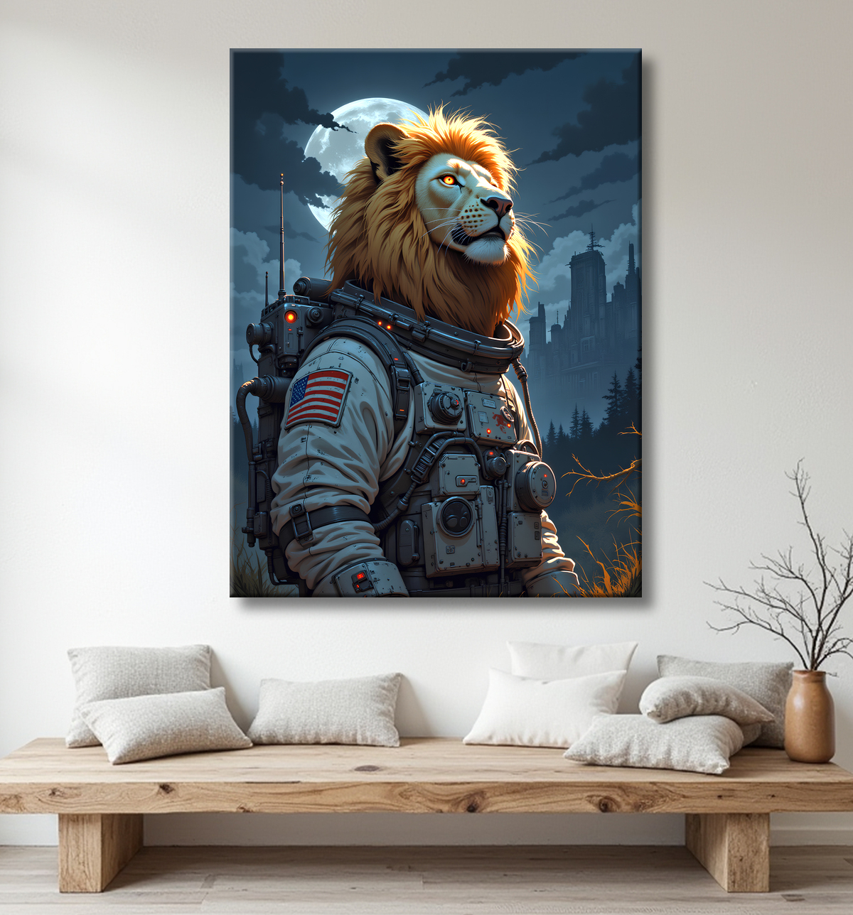 Tableau lion astronaute - Décoration murale animale originale avec decor